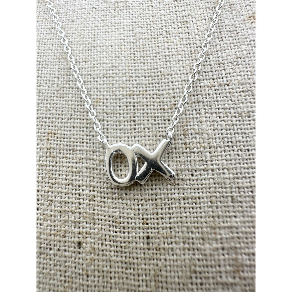 925 Sterling Silver XO Hug Kiss Necklace 18”
